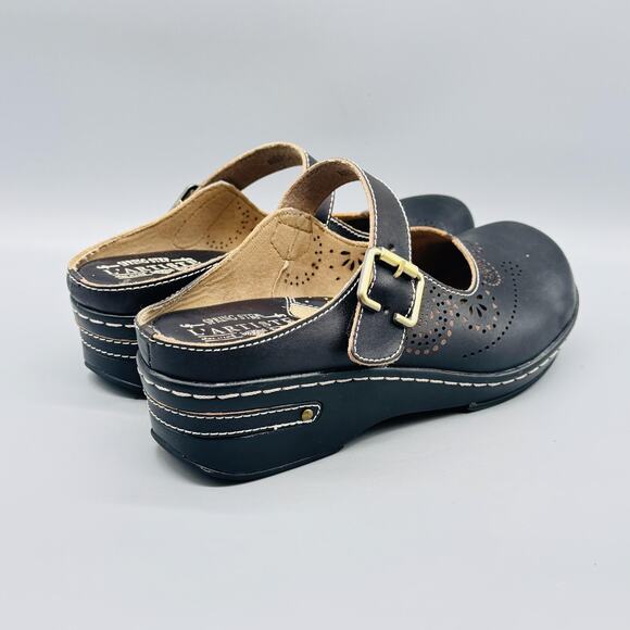 Spring Step L'Artiste Shoes Womens 9 Black Leather Aneria Mary Jane Wedge Clog - Picture 9 of 13